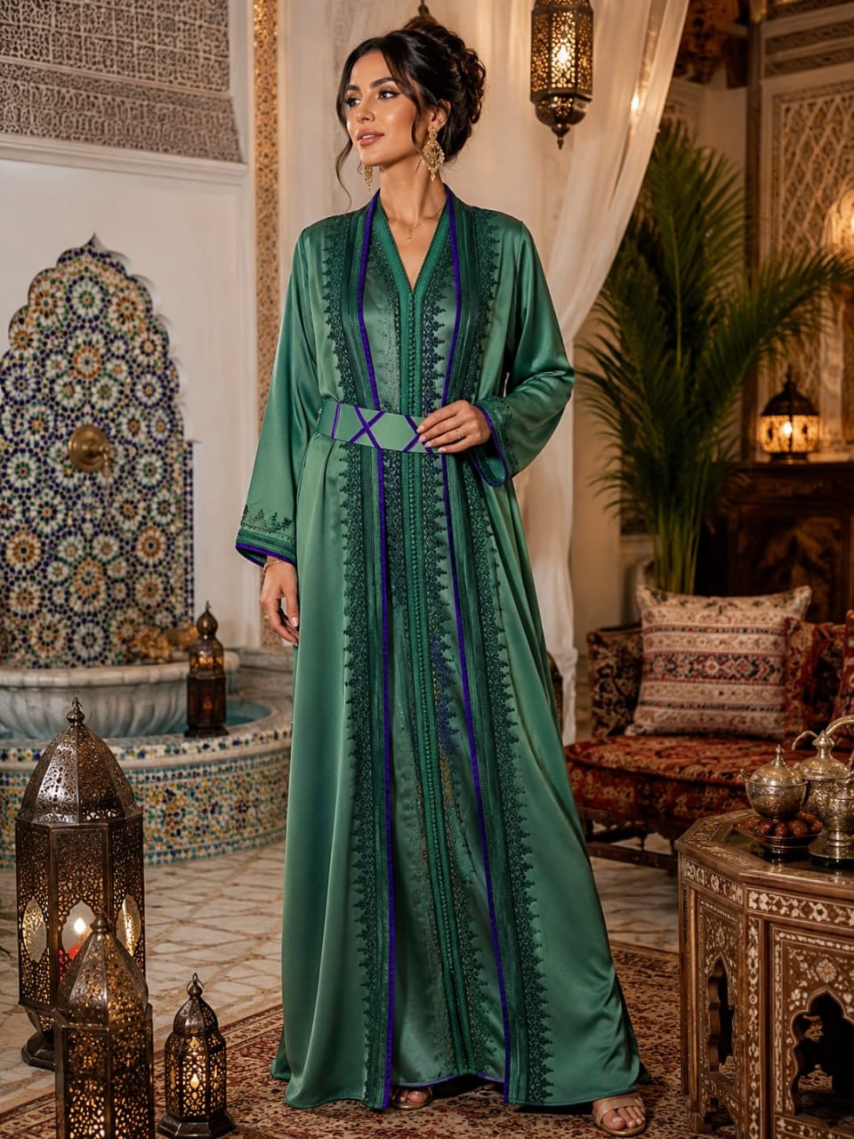 Caftan Maroua — Vert émeraude deux pièces