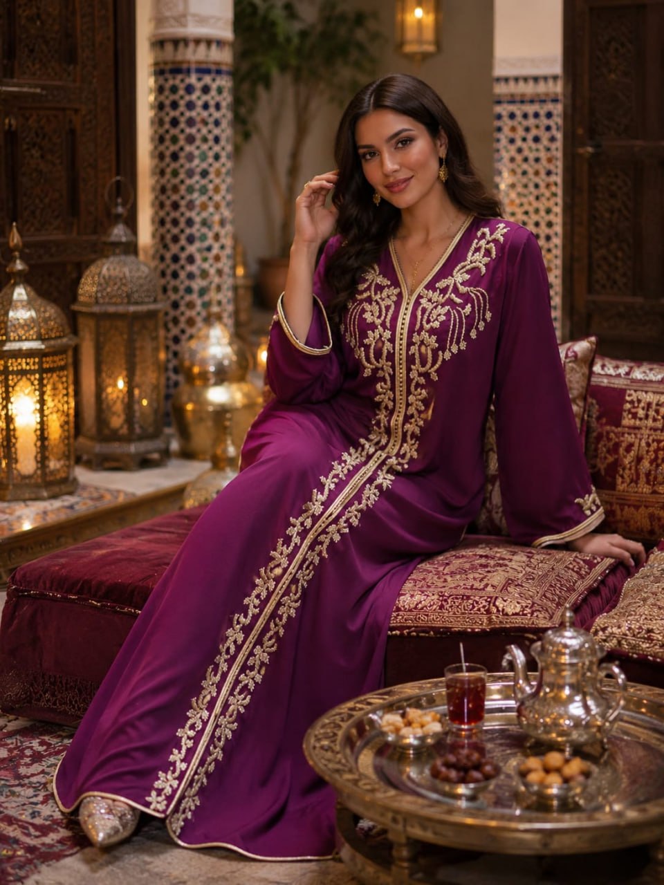Caftan Inès — Prune & broderie dorée